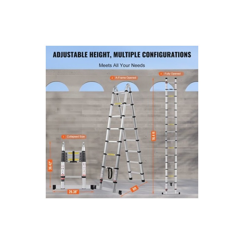 Teleskooppitikas alumiininen 5 m 170 kg kantavuus A-mallinen ja suoraksi jatkettava