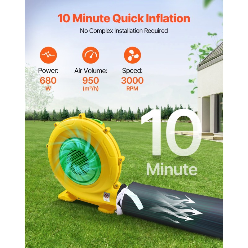 Ilmatäytteinen juhlateltta 6×5×3,65 m 210D Oxford-kangas musta 680W puhallin