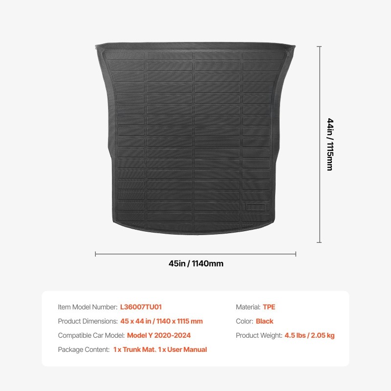 Tavaratilan matto TPE musta Tesla Model Y 2020–2024 1 kpl