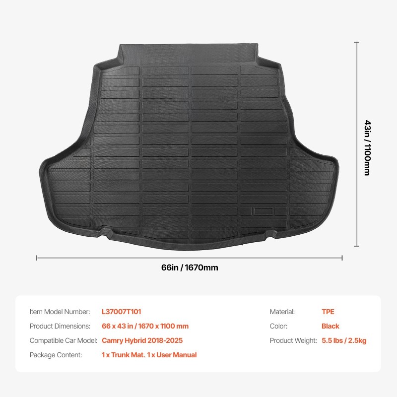 Tavaratilan suojamatto TPE-materiaali musta Toyota Camry hybridi 2018–2025 1670 x 1100 mm