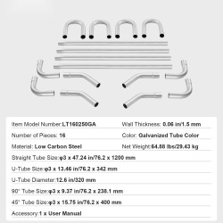 Pakoputkisarja 16-osainen galvanoitu teräsputki liukuliitoksilla universaali autokorjaamoille