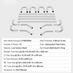 Pakoputkisetti 16-osainen galvanoitu teräs suurihalkaisijaiset putket sovitusliitoksilla