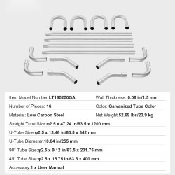 Pakoputkisarja 16 osaa galvanoitua teräsputkea 63,5 mm liukusovitteilla