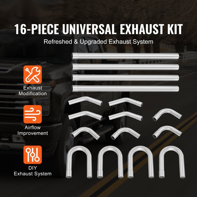 Pakoputkisetti 16-osainen ruostumaton teräs suurihalkaisijaiset putket liukuliitoksilla