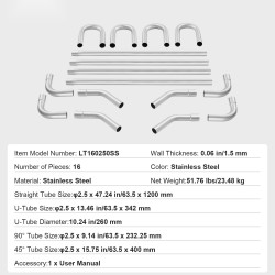 Pakoputkisetti 16-osainen ruostumaton teräs suurihalkaisijaiset putket liukuliitoksilla
