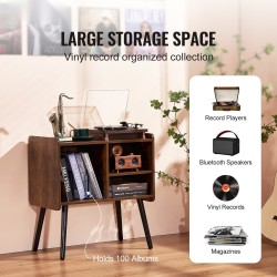 Levysoitinpöytä lastulevy mäntyjalat ruskea tilaa 100 levyä säädettävät hyllyt