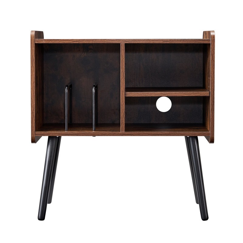 Levysoitinpöytä lastulevy mäntyjalat ruskea tilaa 100 levyä säädettävät hyllyt