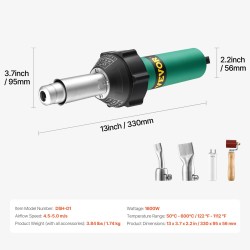 kuumailmamuovihitsain 1600W 9-portainen lämpötilansäätö 20mm 40mm suuttimet saumarulla PP PE PVC-levyille