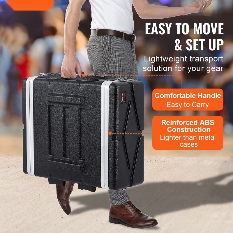 4U-räkkikotelo ABS-runko 488,95 mm syvä kantokahvalla pinottava perhoslukolla