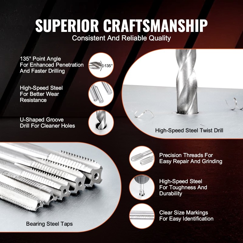 Metrinen kierrekorjaussarja 166-osainen M5–M12 HSS-poranterät ja kierremuhvit