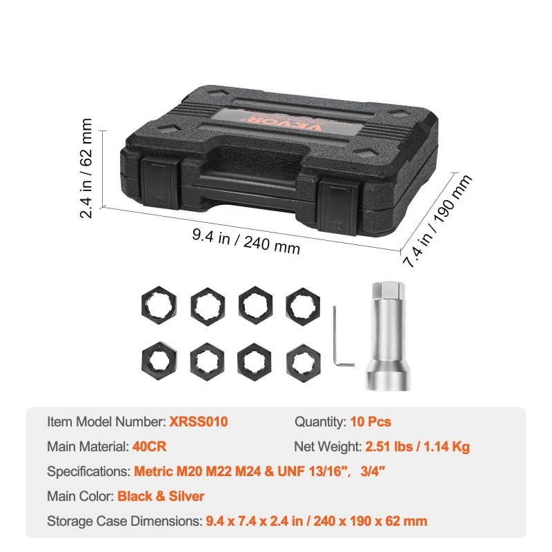 Kierteenkorjaussarja 40CR-teräs akseliin 10 kpl M20–M24 13/16 3/4 tuumaa