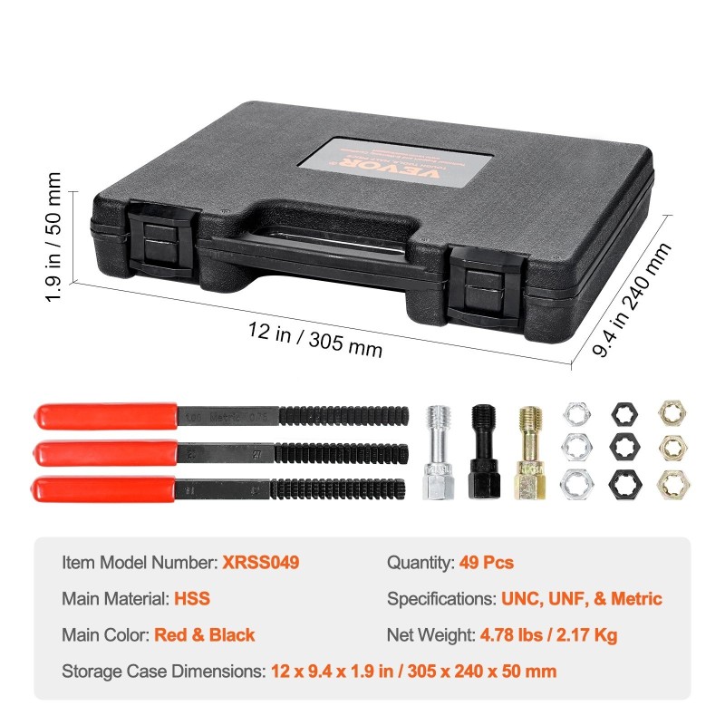 Kierteen korjaussarja HSS terästä 49 osaa UNC UNF ja metrinen