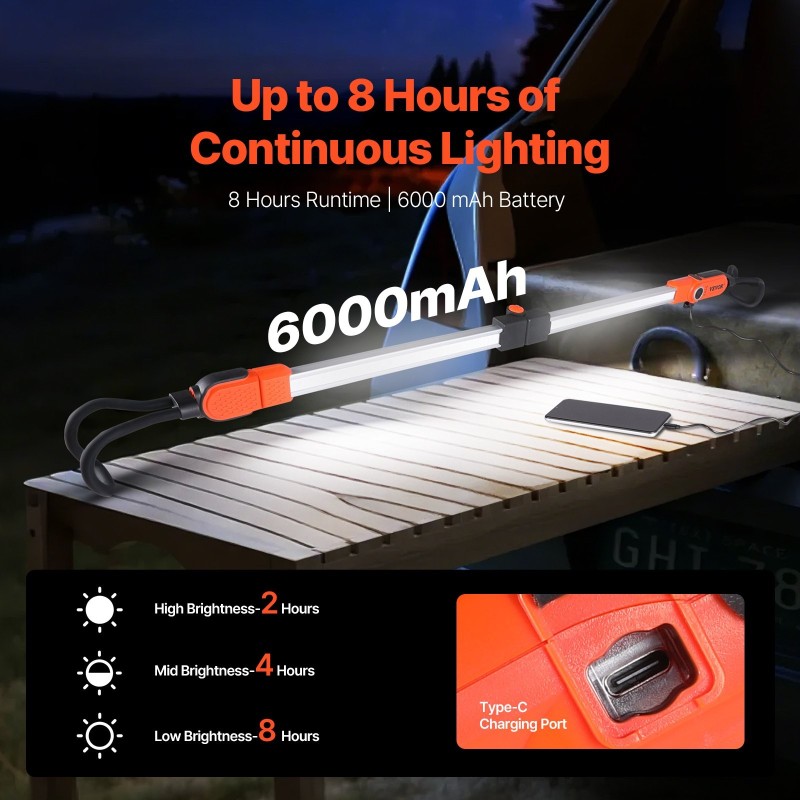 Moottoritilan työvalo ladattava 6000 mAh 2300 lm teleskooppinen 360 asteen koukku