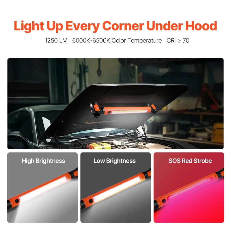 LED-työvalo ladattava magneettinen konepelliin 1250 lm 6000 mAh 509 mm
