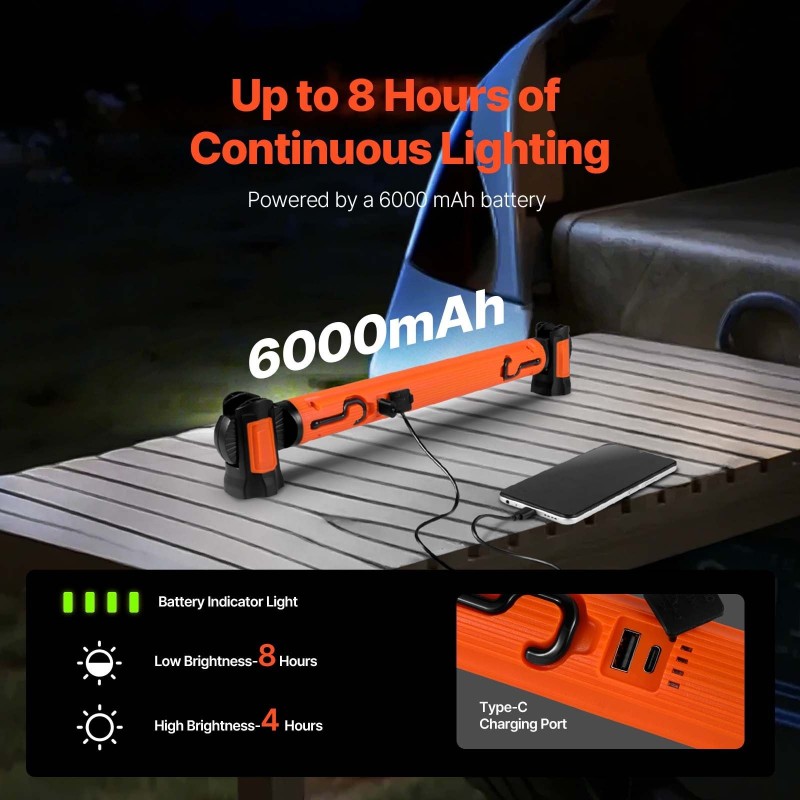 LED-työvalo ladattava magneettinen konepelliin 1250 lm 6000 mAh 509 mm