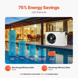 Sähkökäyttöinen allaslämpöpumppu 1,48–7,11 kW 15–30 m³ altaisiin hiiliteräsrunkoinen lämmitys ja jäähdytys