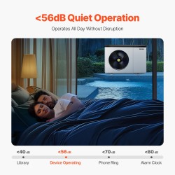 Sähkökäyttöinen allaslämpöpumppu 1,48–7,11 kW 15–30 m³ altaisiin hiiliteräsrunkoinen lämmitys ja jäähdytys