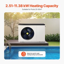 Sähköinen allaslämpöpumppu 2.51–11.38 kW 25–50 m³ hiiliteräs lämmitys ja jäähdytys