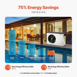 Sähköinen allaslämpöpumppu 2.51–11.38 kW 25–50 m³ hiiliteräs lämmitys ja jäähdytys