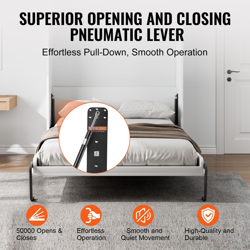 Seinäsängyn pystysuuntainen nostomekanismi ja runkosarja patjalle 203x152 cm kaasujousilla