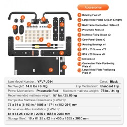 Seinäsängyn mekanismisarja täysikokoiselle sängylle kaasujousilla kaappiin taittuva tee se itse