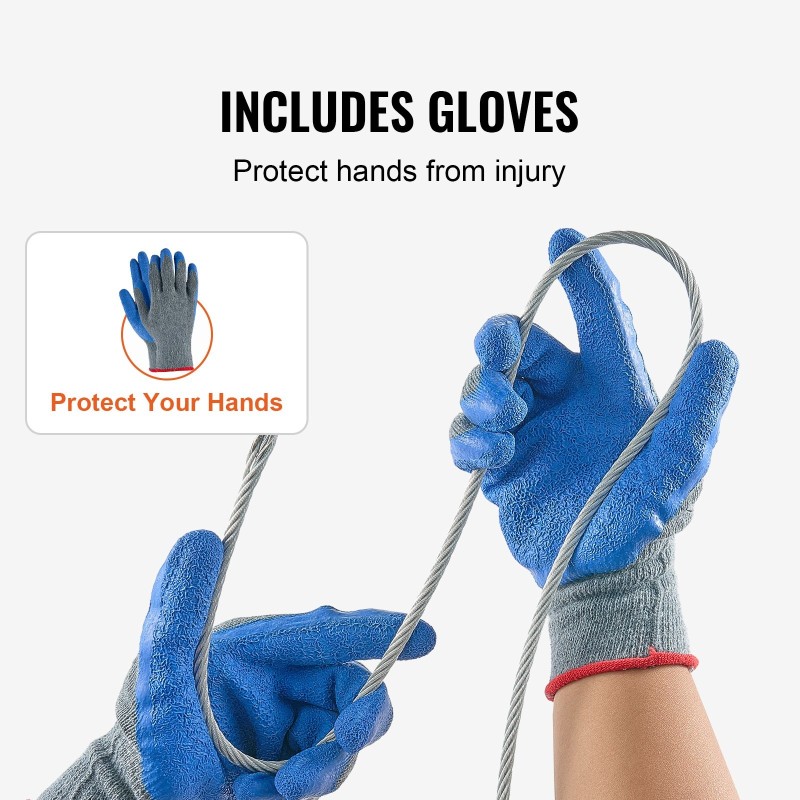 Sinkitty hiiliteräsvaijeri 6,35 mm 76,2 m murtolujuus 31,1 kN käsineillä ulkokäyttöön