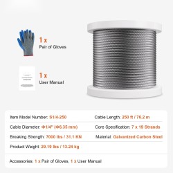 Sinkitty hiiliteräsvaijeri 6,35 mm 76,2 m murtolujuus 31,1 kN käsineillä ulkokäyttöön
