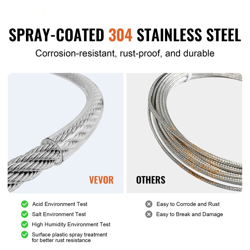 Teräsvaijeri 304-ruostumaton muovipinnoitettu 3,18 mm 30,5 m 7x7 59 tarviketta