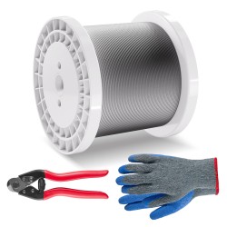 316 ruostumaton teräsvaijeri 3,18 mm 305 m 7x7 sisältää leikkurin ja käsineet