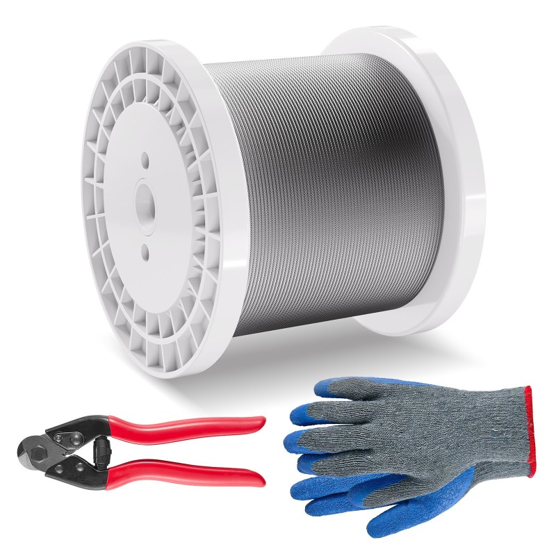 316 ruostumaton teräsvaijeri 3,18 mm 305 m 7x7 sisältää leikkurin ja käsineet