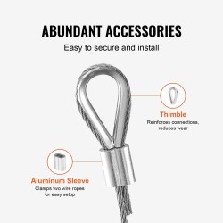 Vaijerisarja 304 ruostumatonta terästä 1,59 mm 100,6 m 80 holkkia 20 köysisilmää