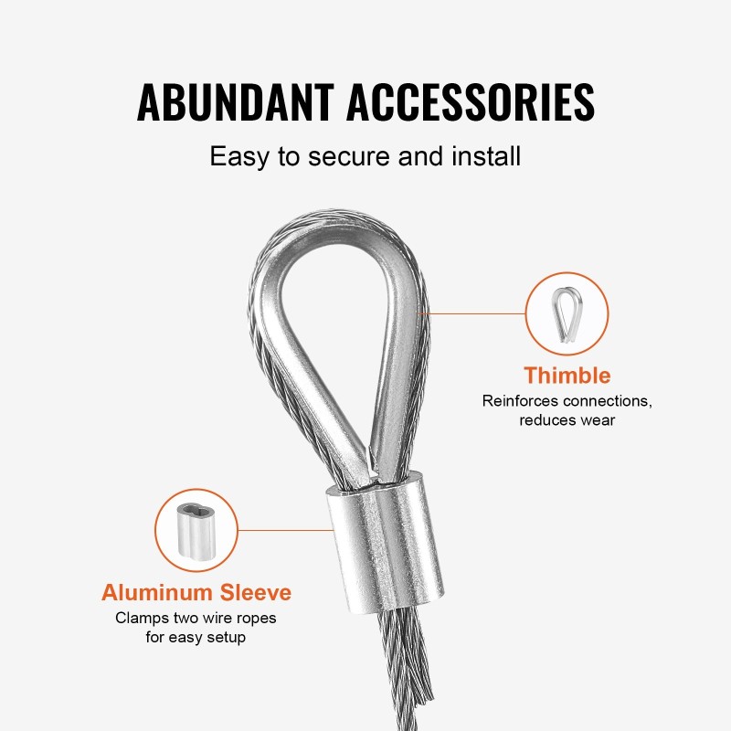 Vaijerisarja 304 ruostumatonta terästä 1,59 mm 100,6 m 80 holkkia 20 köysisilmää