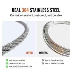 Ruostumaton teräsvaijeri 1,59 mm 20,2 m 7x7 asennussarja 160 holkkia 12 silmukkaa