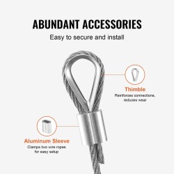 Teräsvaijeri 316-ruostumaton 3,18mm 30,5m 7x7 20 holkkia 10 kaapelilenkkiä 7,1kN