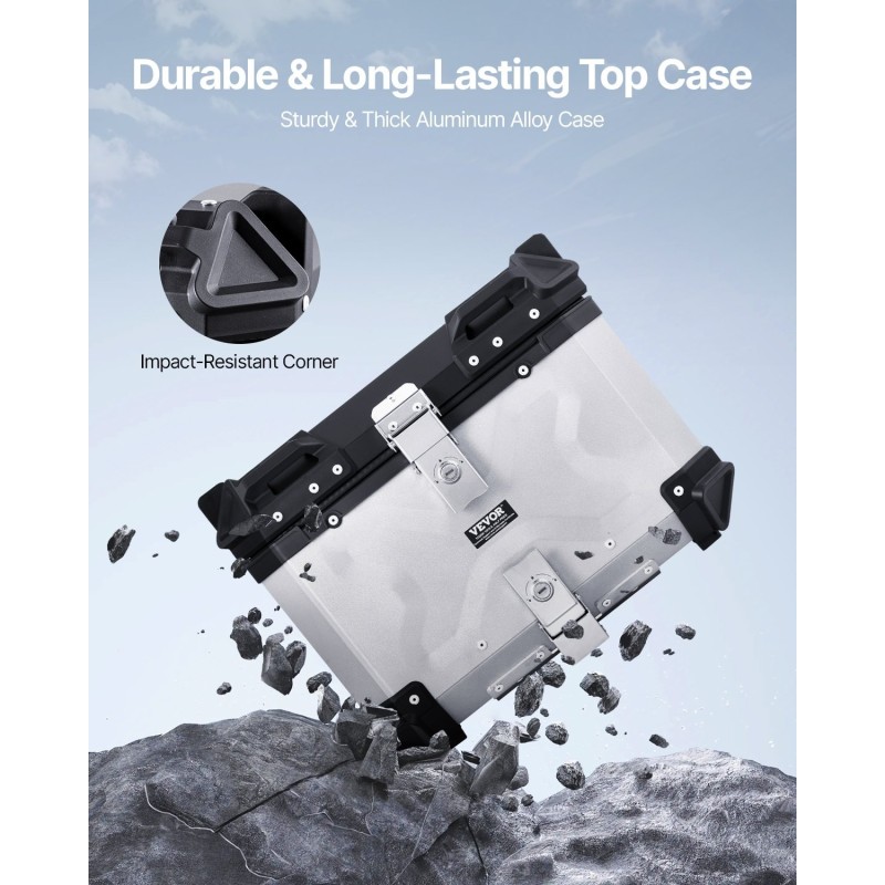 Moottoripyörän alumiiniseos takalaukku 45 litran tilavuus irrotettavalla nahkavuorella