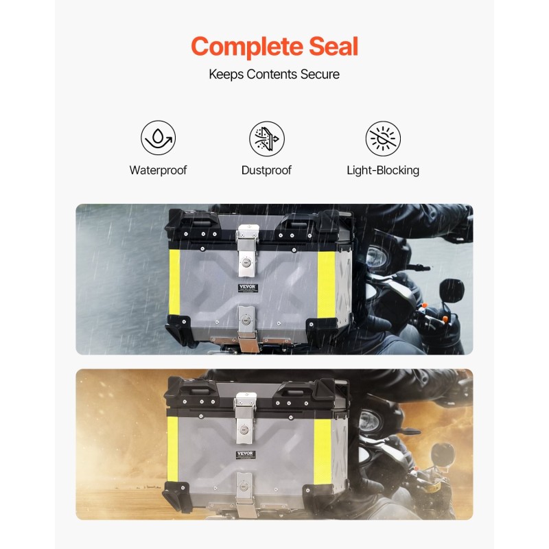 Moottoripyörän alumiiniseos takalaukku 45 litran tilavuus irrotettavalla nahkavuorella