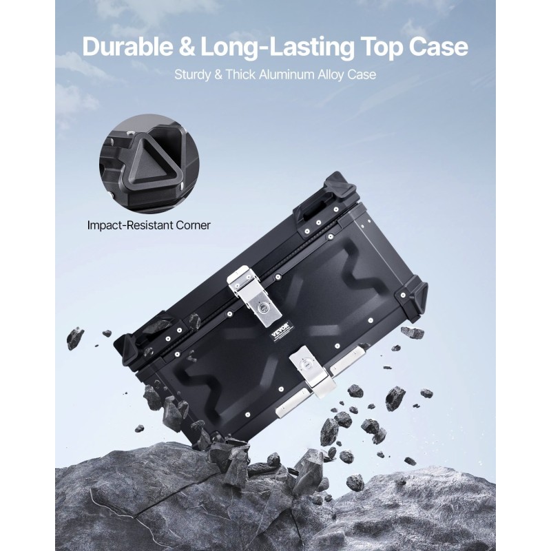 Moottoripyörän takaboksi alumiiniseos 65 l lukittava irrotettava nahkavuori selkänoja