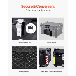 Moottoripyörän takaboksi alumiiniseos 65 l lukittava irrotettava nahkavuori selkänoja