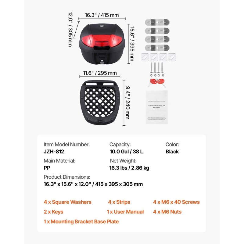 Moottoripyörän takalaukku 38 l PP-materiaali vesitiivis irrotettava heijastinpaneelit yleismallinen