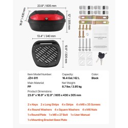 Moottoripyörän takalaukku PP-materiaali 62 l vesitiivis irrotettava monireikäinen pohjalevy heijastavilla paneeleilla musta