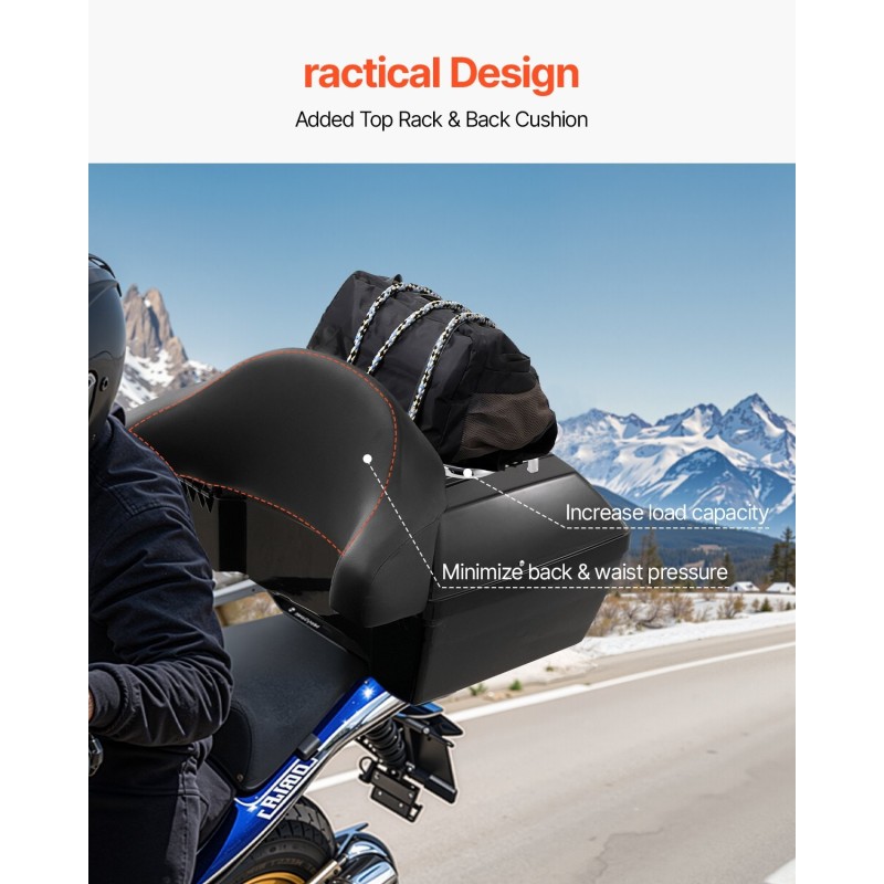 Moottoripyörän takalaukku 48 l PP-muovinen säänkestävä irrotettava selkätuella monireikäisellä pohjalevyllä