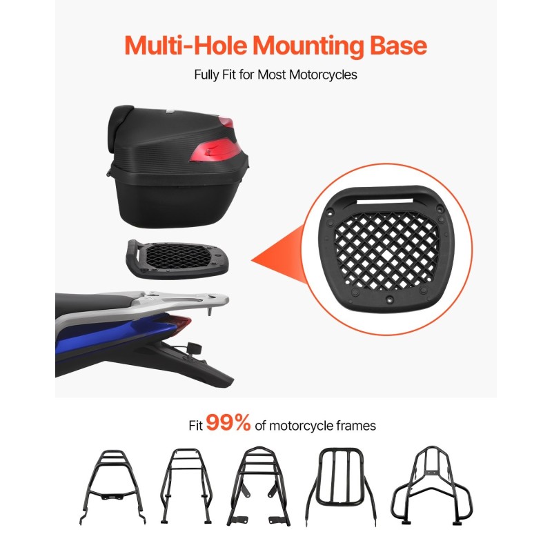 Moottoripyörän takalaukku 48 l PP vesitiivis irrotettava monireikäinen pohjalevy heijastava paneeli
