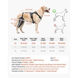 Koiran neopreeninen polvituki keskikoko oikealle takajalalle säädettävällä saranalla heijastavilla reunoilla
