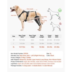 Koiran neopreeninen polvituki XL takapolvinivelle säädettävällä saranalla vasemmalle ja oikealle takajalalle