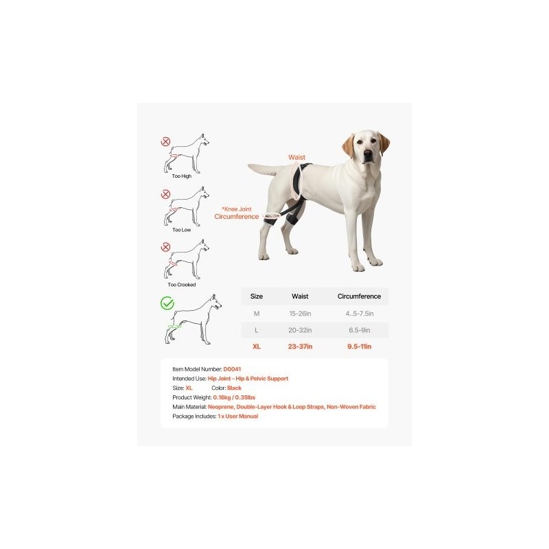 Koiran lonkkatukiliivi hengittävä verkkokangas ja neopreeni XL lonkan ja lantion tukeen