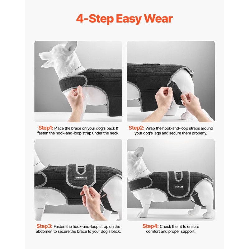 Koiran ortopedinen selkätuki koko M neopreenistä säädettävillä heijastavilla reunuksilla selkärangan tukemiseen