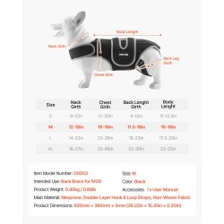 Koiran ortopedinen selkätuki koko M neopreenistä säädettävillä heijastavilla reunuksilla selkärangan tukemiseen