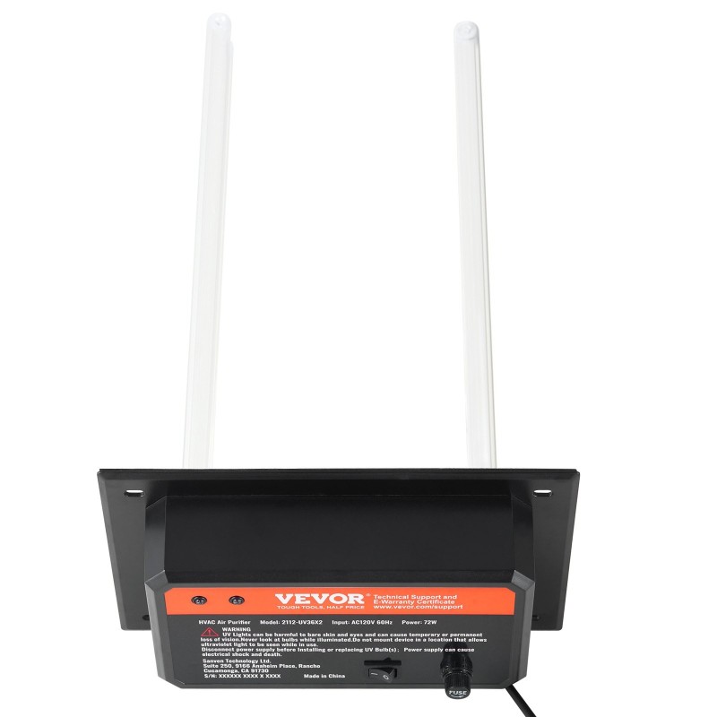 Ilmastointikanavaan asennettava polykarbonaattikoteloinen UV-C ilmanpuhdistin 72W 2 lamppua 2 varalamppua