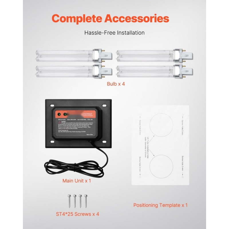 Ilmanvaihtokanavan UV-C ilmanpuhdistin 18 W pitkäikäisellä lampulla sopii koteihin ja toimistoihin