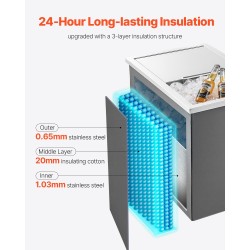 Upotettava kylmälaatikko ruostumatonta terästä 27,1 l liukukansi ulkokäyttöön